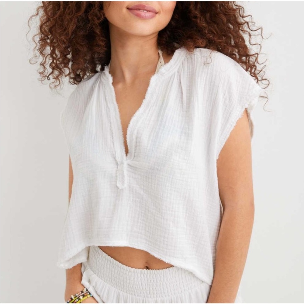 Aerie Gauzy Cropped White Top